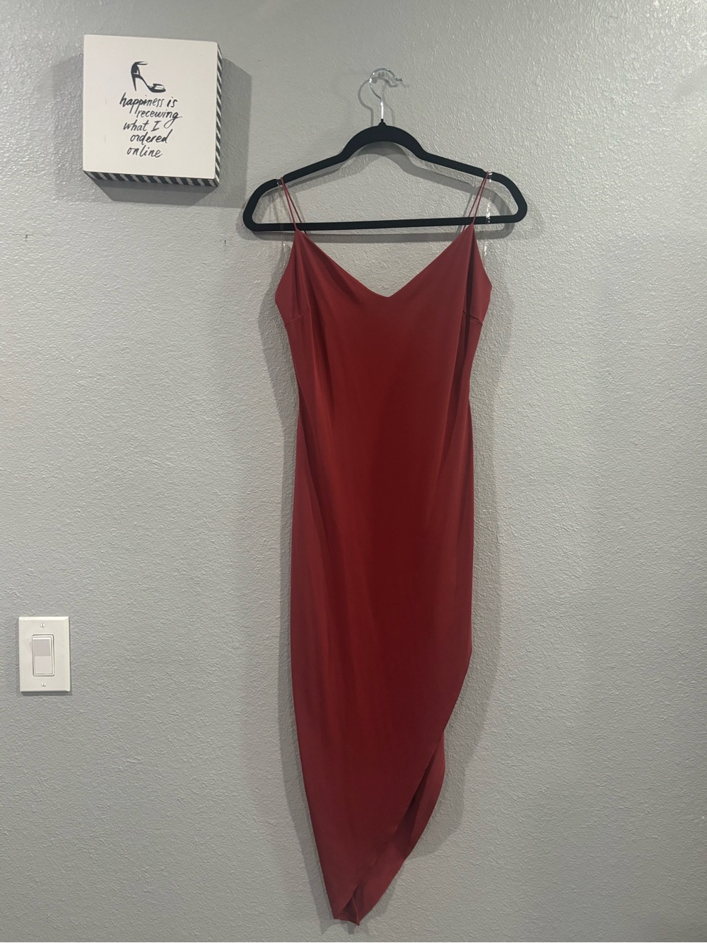 Satin Slip Midi Dress Wine Red with Spaghetti Straps